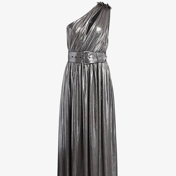 Retrofete Andrea Gown - silver one shoulder belted - Picture 2 of 5